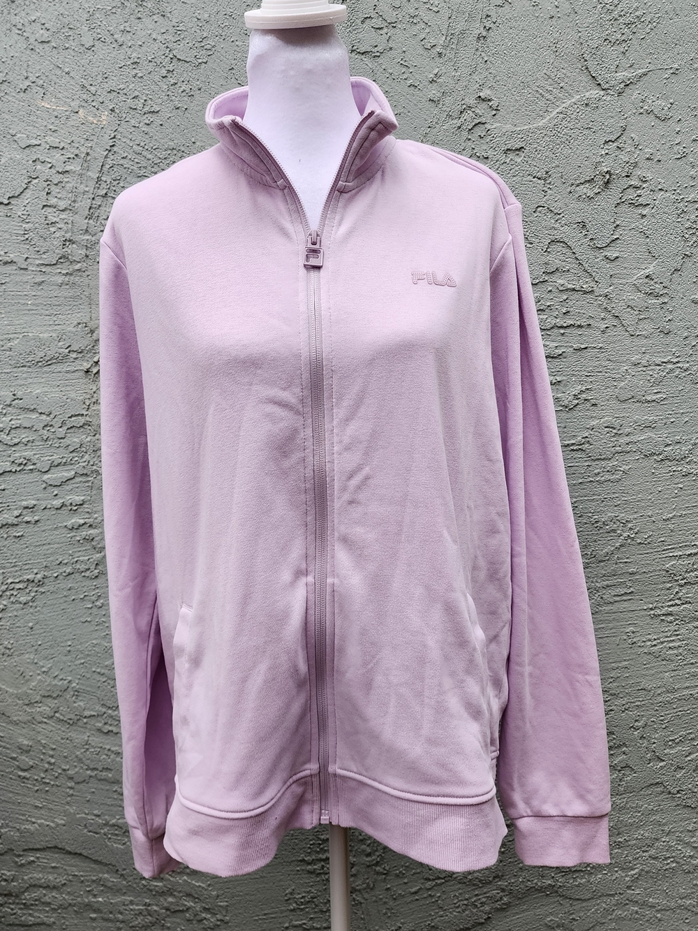 FILA Lavender Purple Full Zip Track Jacket Size L Mock Neck Athleisure